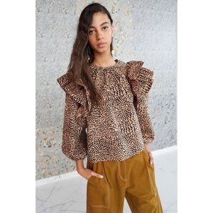 Ulla Johnson Caasi Cheetah Print Ruffle Blouse sz 10